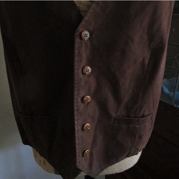 Vintage Brown Felt Suit Vest Size M Button Front Pockets Men Unisex Regency Goth - Picture 5 of 16